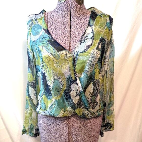 Sigal A Los Angeles Abstract Paisley Silk V-Neck Blouse, size S - Picture 2 of 9
